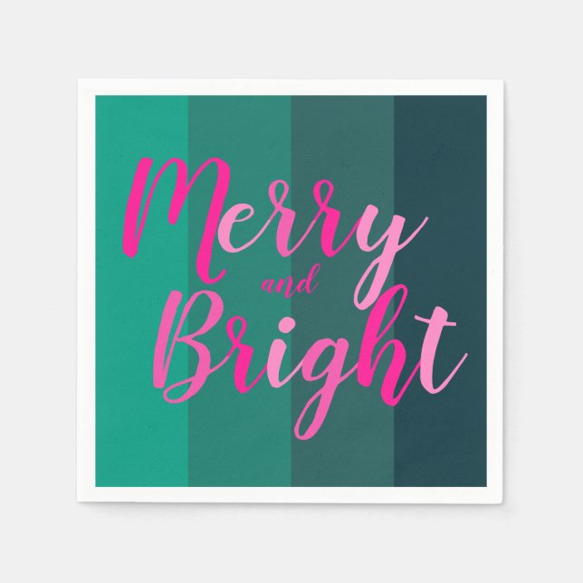 Servilleta De Papel Fiesta navidad merry y rosa verde brillante (Anverso)