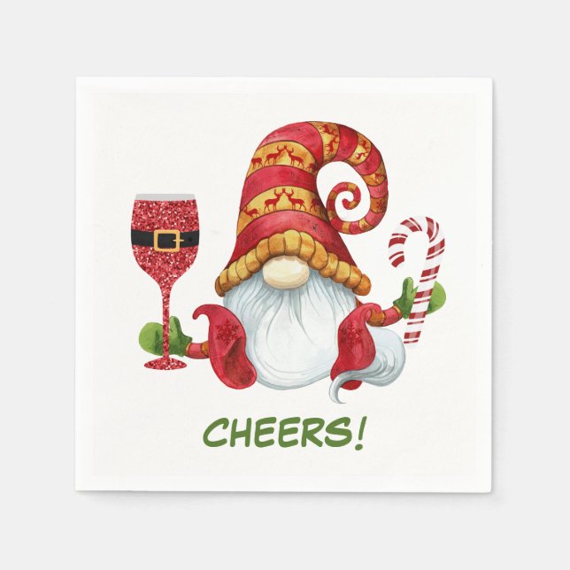 Servilleta De Papel Fiesta navidades Gnome Cheers (Anverso)