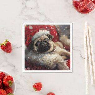Servilleta De Papel Fiesta Navideña de Perros Pug