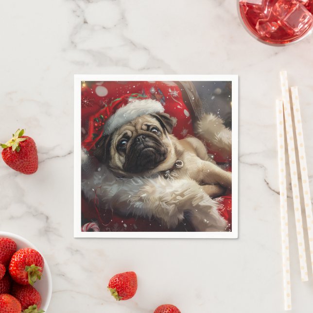 Servilleta De Papel Fiesta Navideña de Perros Pug (In situ)