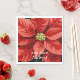 Servilleta De Papel Fiesta navideña de Poinsettia Roja personalizada