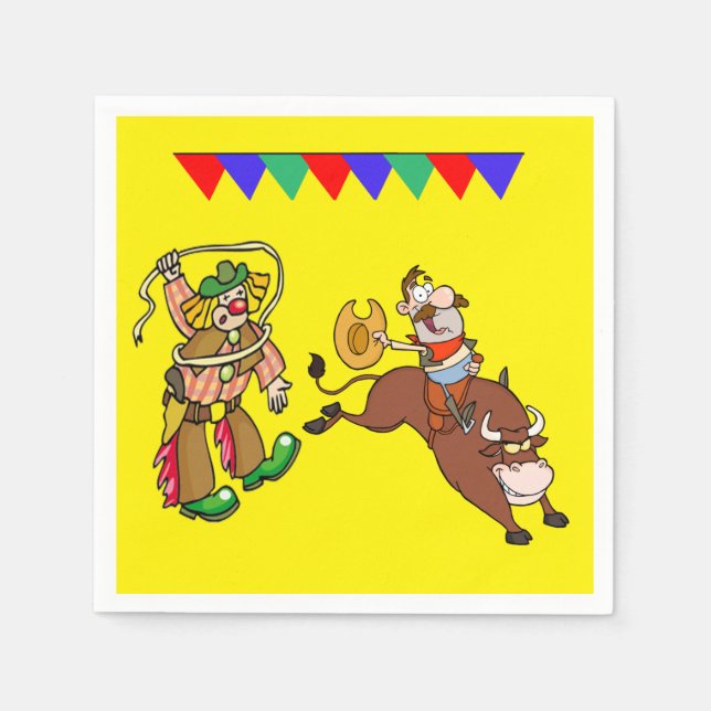 Servilleta De Papel Fiesta occidental Bull Rider y Rodeo Clown (Anverso)
