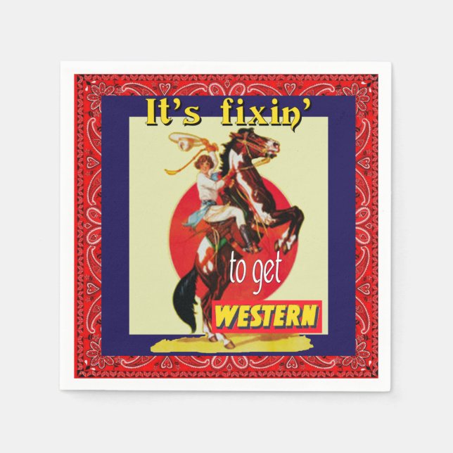 Servilleta De Papel Fiesta Occidental Cowgirl Horse Fixin' Para Obtene (Anverso)