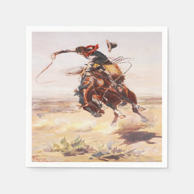 Servilleta De Papel Fiesta occidental Napkins Cowboy montando caballo  (Anverso)