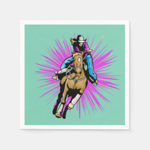 Servilleta De Papel Fiesta Occidental Napkins Cowgirl En Caballo