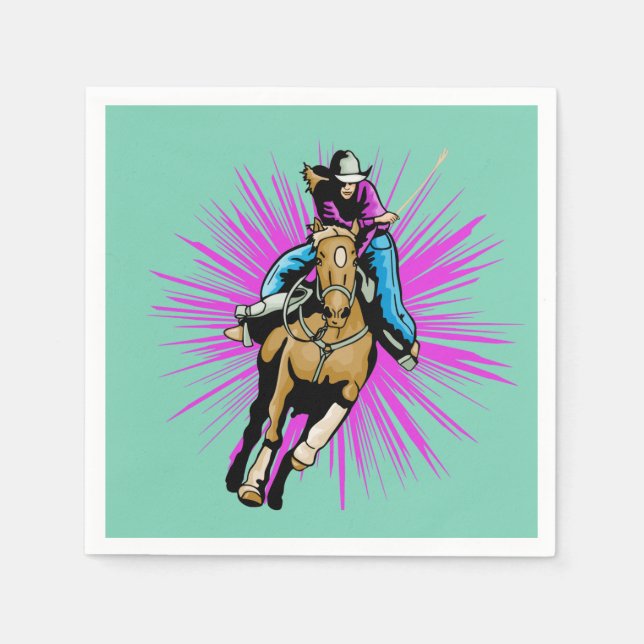 Servilleta De Papel Fiesta Occidental Napkins Cowgirl En Caballo (Anverso)