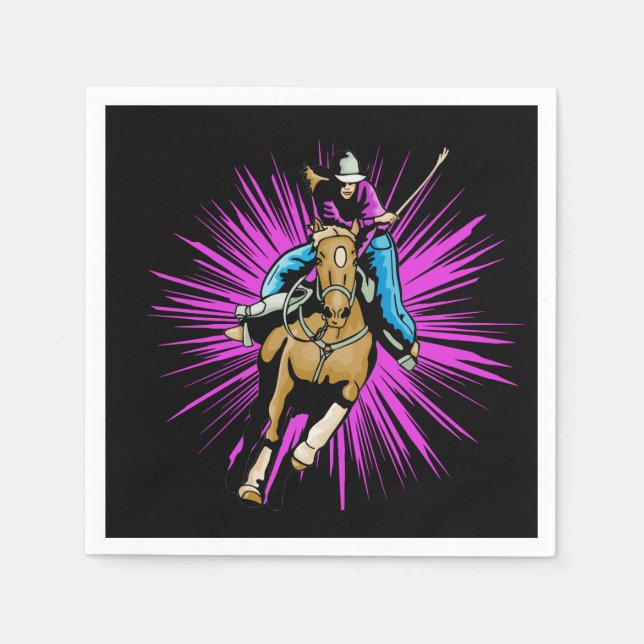 Servilleta De Papel Fiesta Occidental Napkins Cowgirl En Caballo (Anverso)