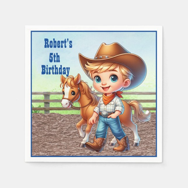 Servilleta De Papel Fiesta Occidental Niño Vaquero Con Personalizado D (Anverso)