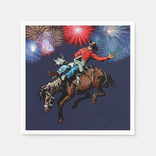 Servilleta De Papel Fiesta occidental Rodeo Cowboy Bronc Rider Napkins (Anverso)