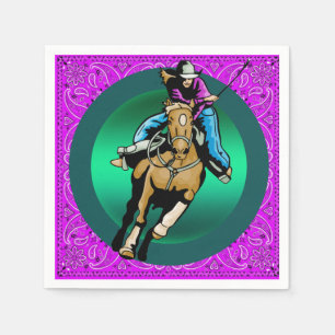 Servilleta De Papel Fiesta occidental Vaquera Montando Caballo Morado