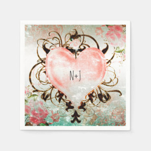Servilleta De Papel Fiesta Ornamental Elegante Floral Vintage Corazón