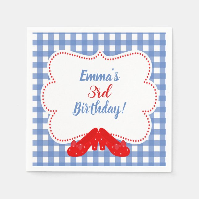 Servilleta De Papel Fiesta OZ de los zapatos rojos de Gingham de Blue  (Anverso)