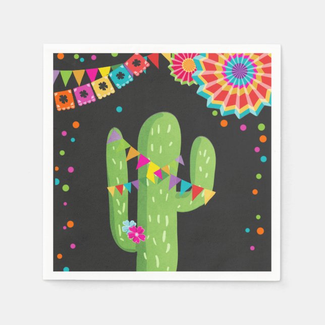 Servilleta De Papel Fiesta Papel Napkin Cactus Mexicano Cumpleaños Flo (Anverso)