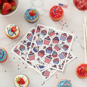 Servilleta De Papel Fiesta Patriótico de Cupcake Blanco Rojo y Azul
