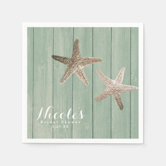 Servilleta De Papel Fiesta Personalizado Golden Starfish & Wood Elegan (Anverso)