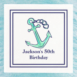 Servilleta De Papel Fiesta  personalizado Nautical Anchor verde