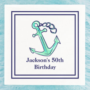 Servilleta De Papel Fiesta personalizado Nautical Anchor verde