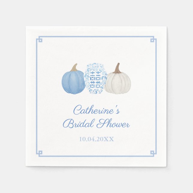 Servilleta De Papel Fiesta Preppy Blue & White Pumpkins Bridal Shower (Anverso)