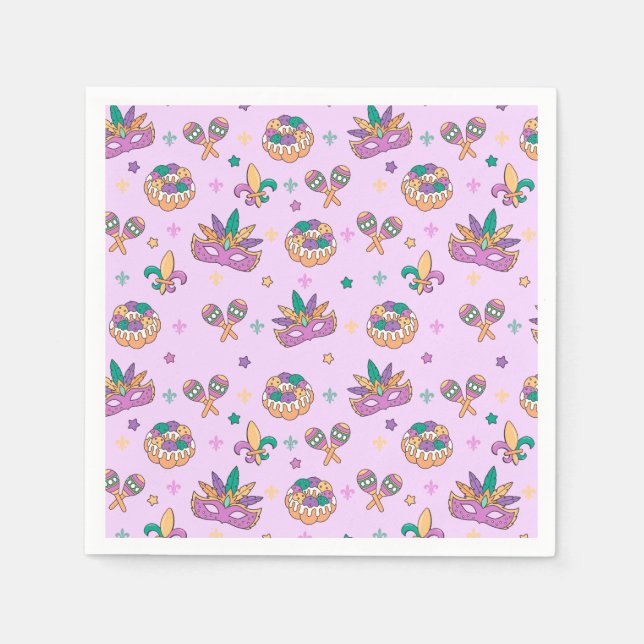 Servilleta De Papel Fiesta Preppy Mardi Gras King Cake (Anverso)