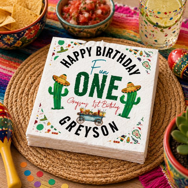 Servilleta De Papel Fiesta Primero | Cumpleaños número 1 (Fiesta First | 1st Birthday Party Napkins)