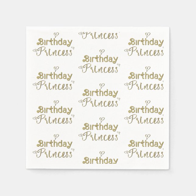 Servilleta De Papel Fiesta Princesa de Cumpleaños de Gold Hearts (Anverso)