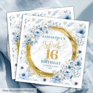 Servilleta De Papel Fiesta Purpurina de oro Pastel Blue Sweet 16