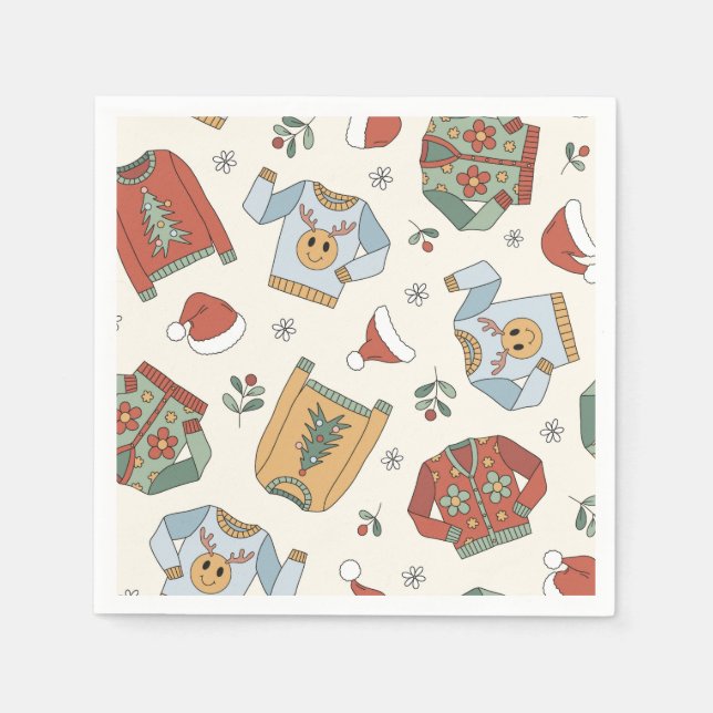 Servilleta De Papel Fiesta Retro de Navidad con Jersey Feo (Anverso)