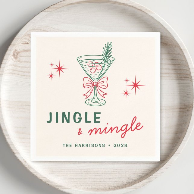 Servilleta De Papel Fiesta Retro Jingle Mingle de Navidad (Retro Jingle Mingle Christmas Party Napkins
)