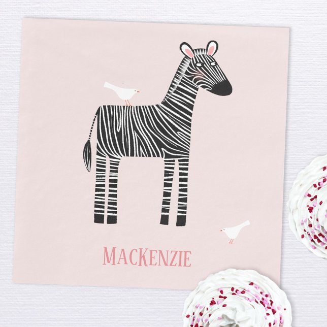 Servilleta De Papel Fiesta rosa de cebra suave (Fun personalized name zebra party paper napkins)