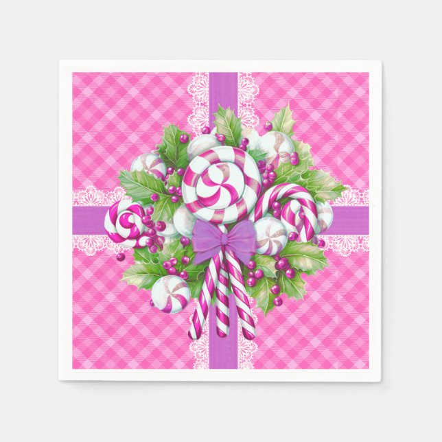 Servilleta De Papel Fiesta rosa y morada de canto de caramelo (Anverso)