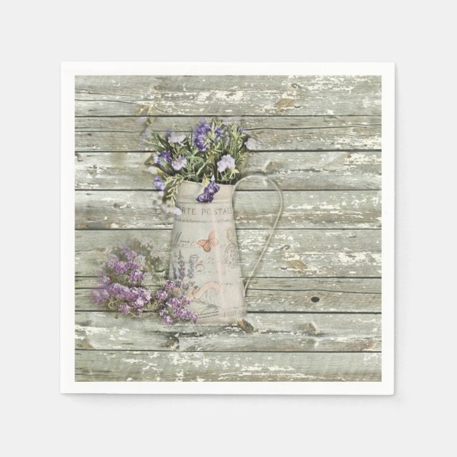 Servilleta De Papel fiesta rústico de madera de grano floral occidenta (Anverso)