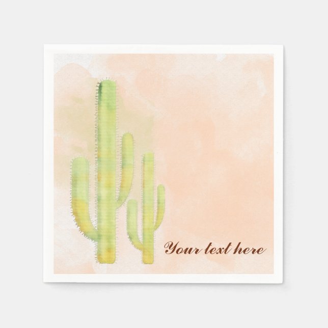 Servilleta De Papel Fiesta Sencilla Cactus Acuarela Suroeste (Anverso)