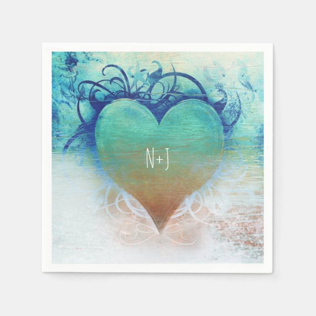 Servilleta De Papel Fiesta Tropical Heart Blue Grunge Beach (Anverso)