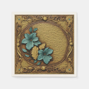 Servilleta De Papel Fiesta Vaquera Rústica Turquesa Marrón 