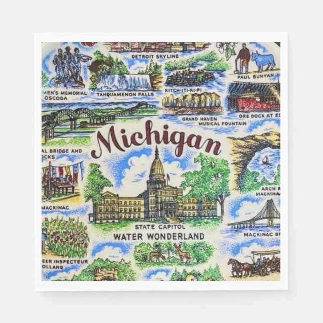 Servilleta De Papel Fiestas con monumentos de Michigan  (Anverso)