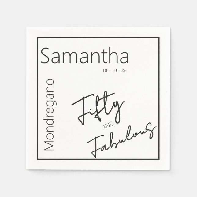 Servilleta De Papel Fifty and Fabulous Black White 50th Birthday (Anverso)