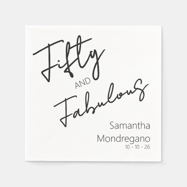 Servilleta De Papel Fifty and Fabulous Black White 50th Birthday (Anverso)