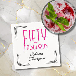 Servilleta De Papel Fifty and Fabulous Hot Pink Art Deco 50th Birthday