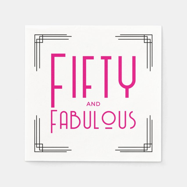 Servilleta De Papel Fifty and Fabulous Hot Pink Art Deco 50th Birthday (Anverso)