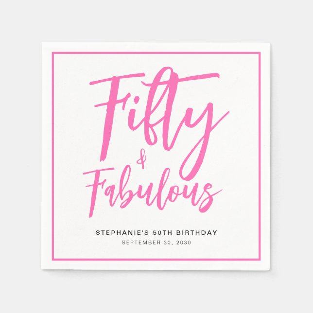 Servilleta De Papel Fifty and Fabulous Name Date 50th Birthday Party (Anverso)