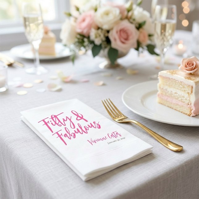 Servilleta De Papel Fifty and Fabulous Name Date 50th Birthday Party (Fifty and Fabulous Name Date 50th Birthday Paper Napkin)