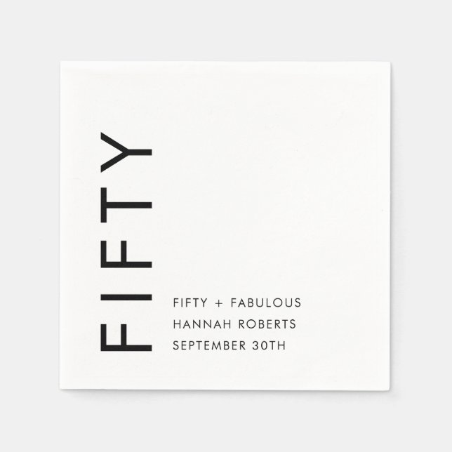 Servilleta De Papel Fifty and Fabulous Name Date 50th Birthday Party (Anverso)