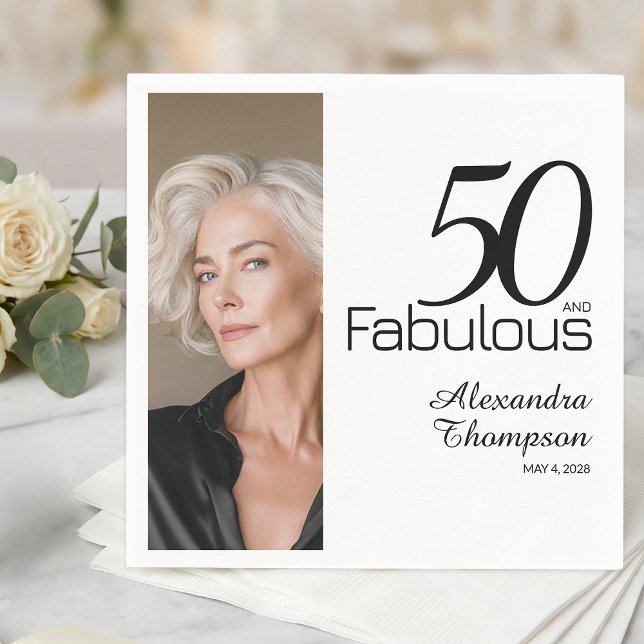 Servilleta De Papel Fifty and Fabulous Name Date 50th Photo Party (Subido por el creador)