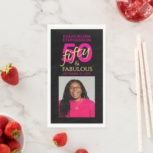 Servilleta De Papel Fifty and Fabulous Photo 50th Birthday Party (In situ)