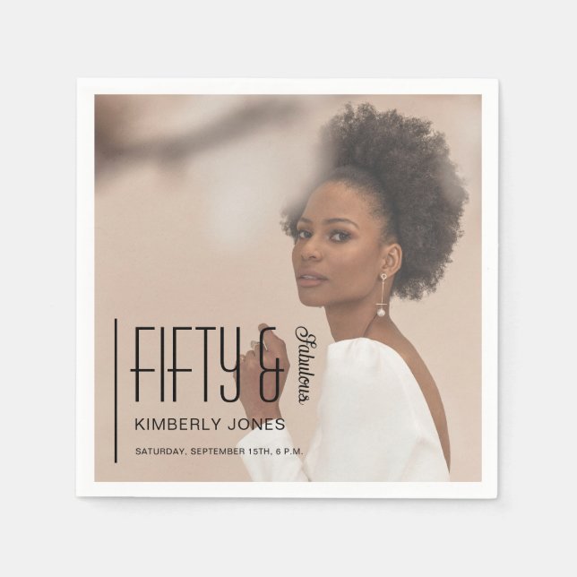 Servilleta De Papel Fifty and Fabulous Photo 50th Birthday Party (Anverso)