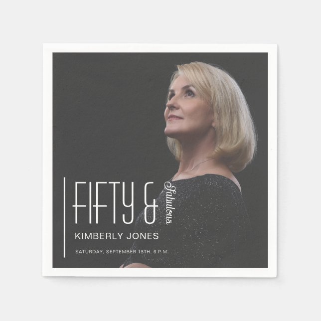 Servilleta De Papel Fifty and Fabulous Photo 50th Birthday Party (Anverso)