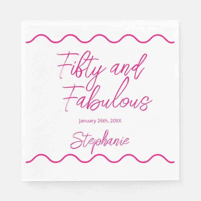 Servilleta De Papel Fifty and Fabulous Pink Script (Anverso)