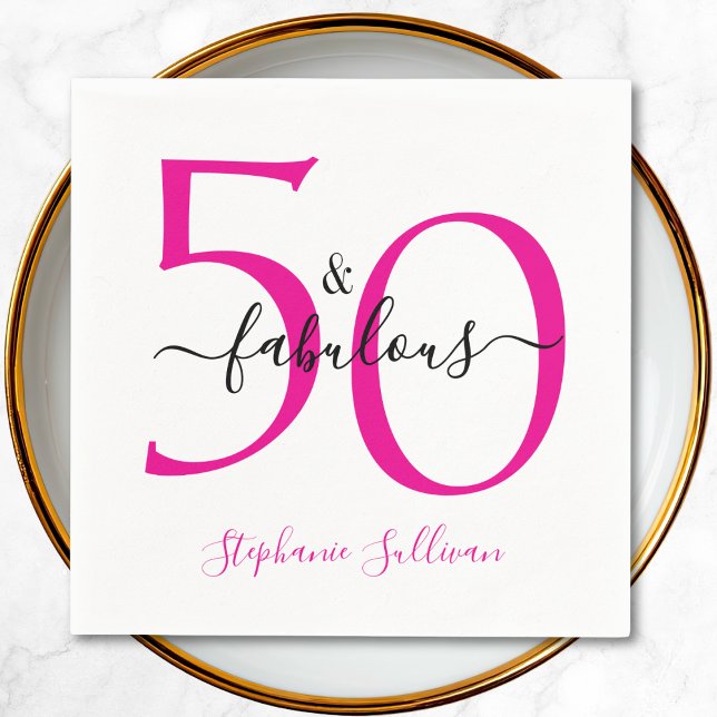 Servilleta De Papel Fifty and Fabulous Pink Script 50th Birthday Party (Subido por el creador)