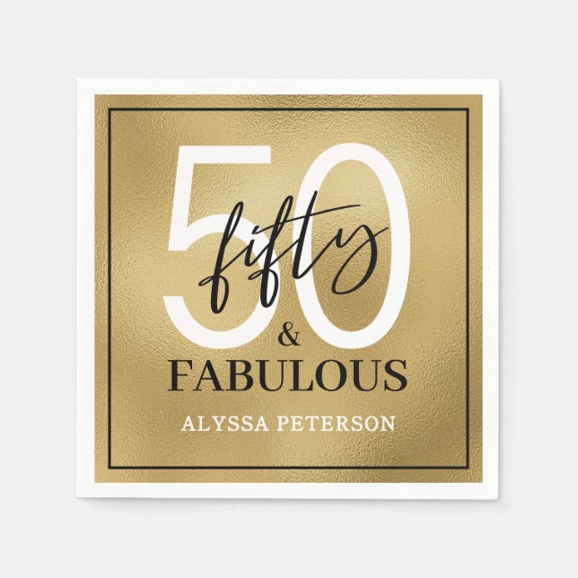 Servilleta De Papel Fifty and Fabulous Script 50th Birthday (Anverso)
