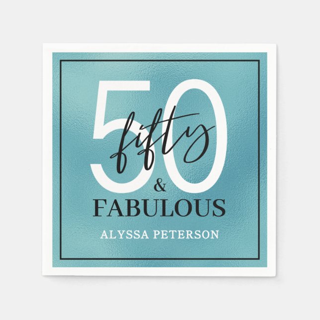 Servilleta De Papel Fifty and Fabulous Script 50th Birthday (Anverso)
